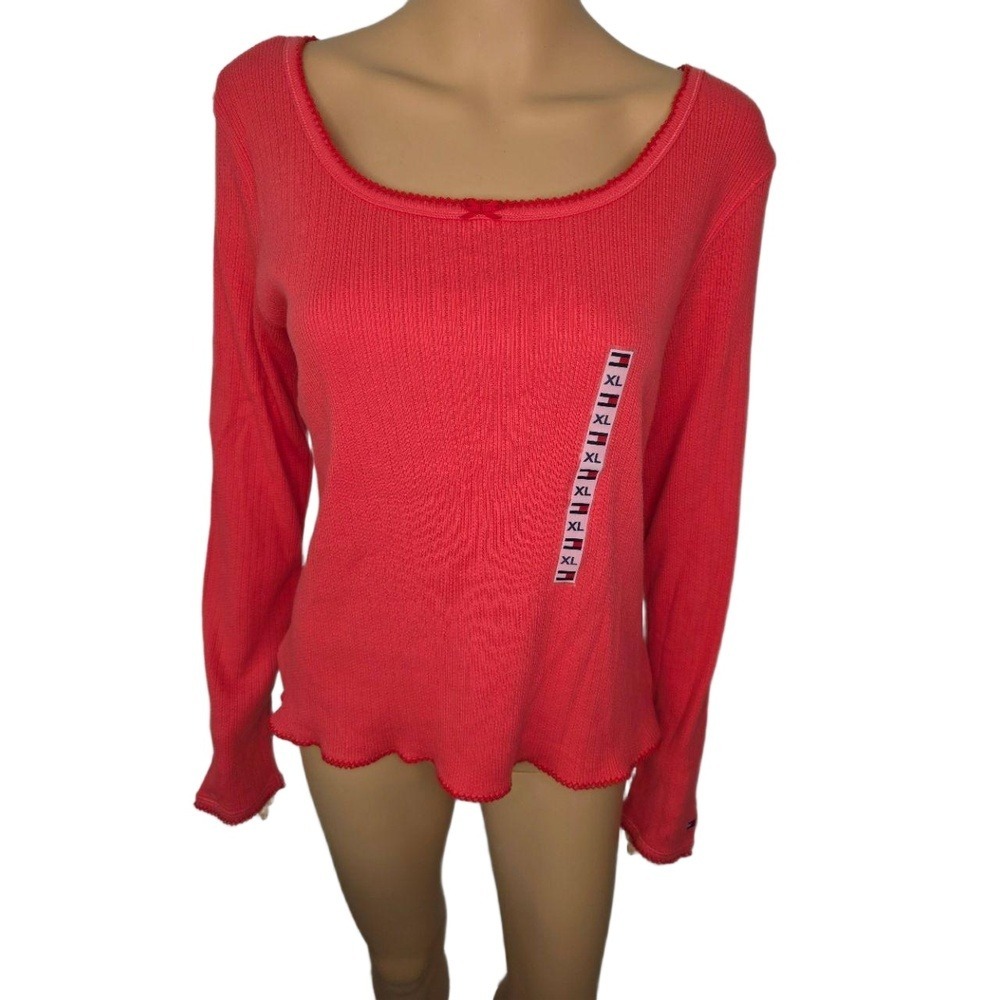 Tommy Hilfiger‎ Red Scoop Neck Long Sleeve Basic Top Womens Extra Large